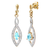 0.5ct Pear Shape Blue Topaz and Pave Set Diamond Drop Earrings in 9ct Yellow Gold